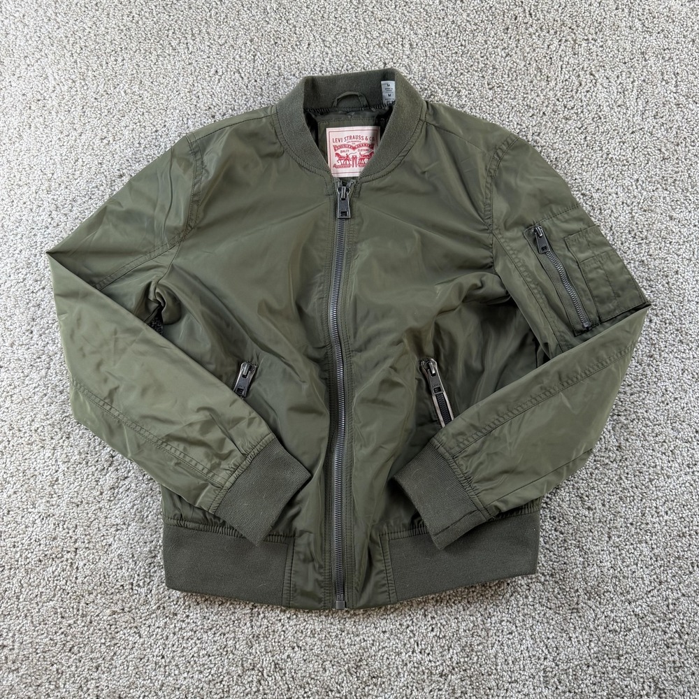 Levi Strauss & Co. Jacket Womens Medium Green Nylon Bomber Lined Zip Pockets